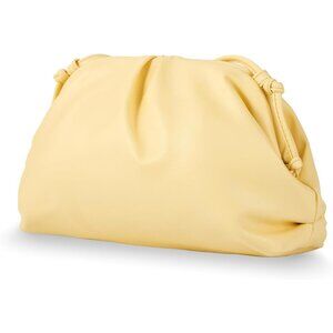 Women's Cream Yellow PU leather Elegant Dressy Pleated Cloud Super Soft Clutch